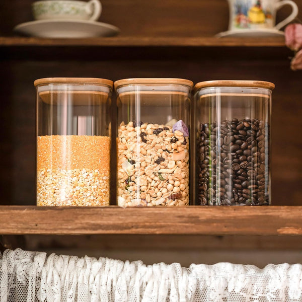 Glass Food Storage Jars 37 oz Set of 6,Glass Storage Containers Clear Glass Food Canister with Bamboo Lid Airtight For Serving Tea, Coffee, Flour,