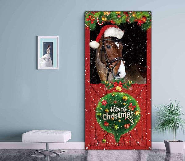 Cute Cats Merry Christmas Door Cover Funny Cats Door Banner Decoration Christmas Banner Decoration for Front Door Wall Window Xmas Decoration