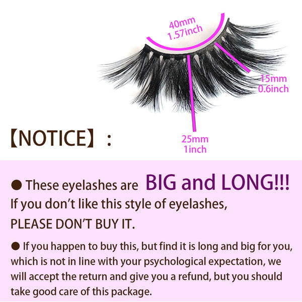 MIKIWI 25mm Lashes, Dramatic 6D Faux Mink Lashes, Fluffy Volume Eyelashes, Thick Crossed Lashes, Long Faux 25mm Mink Lashes (6D4-05) 6D05/25MM