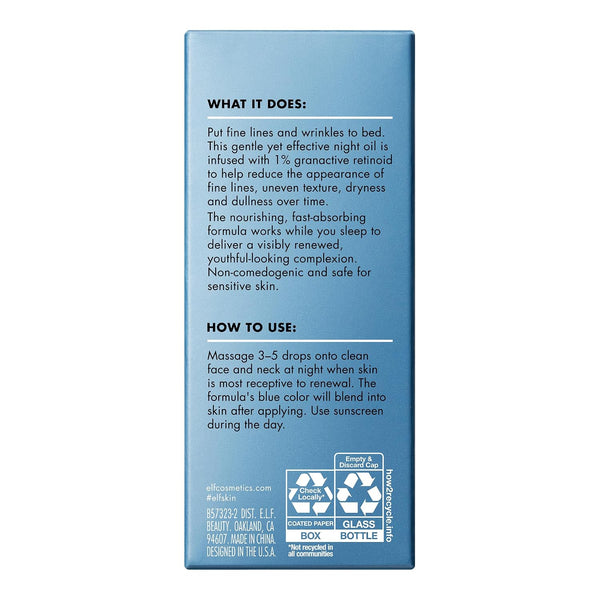 e.l.f. SKIN Youth Boosting Blue-ty Sleep Night Oil, Gentle Overnight Face Oil, Treats Fine Lines & Uneven Texture, Lightweight, Vegan & Cruelty-Free