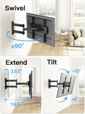 Pipishell Full Motion TV Wall Mount for Most 26-60 Inch Flat & Curved Tvs up to 77 Lbs, Adjustable Bracket Height, Single Articulating Arm,