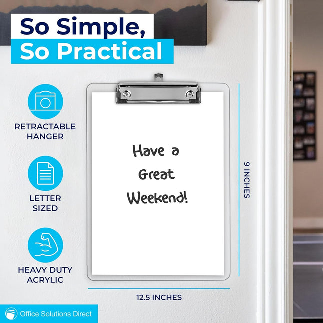 Plastic Clipboards (Set of 6) Transparent Clipboard (Clear) Strong 12.5 X 9 Inch