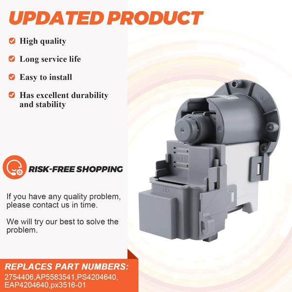 OEM DC31-00054D DC31-00187A PX3516-01 Washer Drain Pump UPGRADE For Samsung Washer - Replace PX3516-01 DC31-00178D DC97-20621A AP5583541