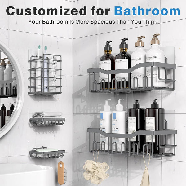 Shower Caddy 5 Pack,Adhesive Shower Organizer for Bathroom Storage&Home Decor&Kitchen,No Drilling,Large Capacity,Rustproof Stainless Steel