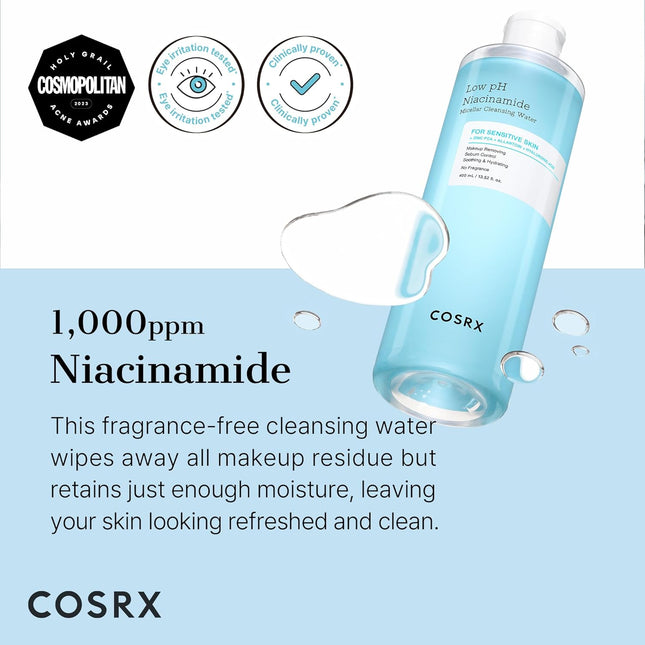 COSRX Low pH Niacinamide Micellar Cleansing Water Daily Mild Facial Cleansing Wash for Sensitive Skin, Sebum control, Ko
