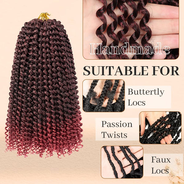 8 Packs Passion Twist Crochet Hair 12 Inch Bohemian Curly Braids Water Wave Hair for Passion Twist Braiding Hair Synthetic Fiber Hair Extensions