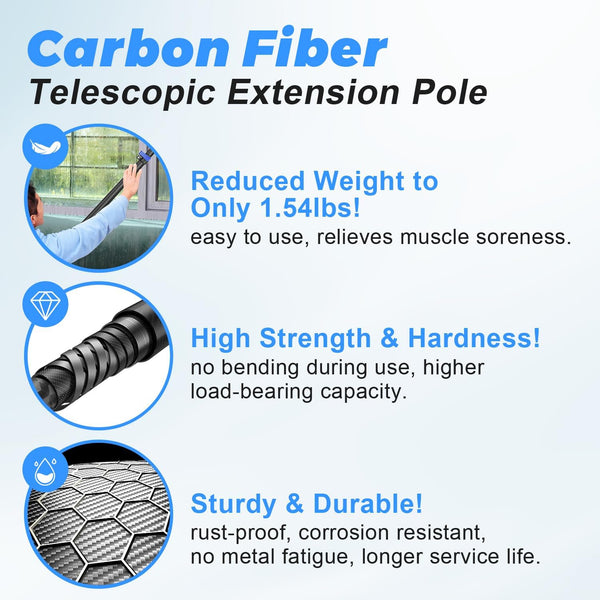DOBEN 3.5-12FT Carbon Fiber Telescopic Extension Pole with Car Wash Brush Head, Ultra Soft Bristle Brush with Long Handle for RVs, Cars, Trucks,