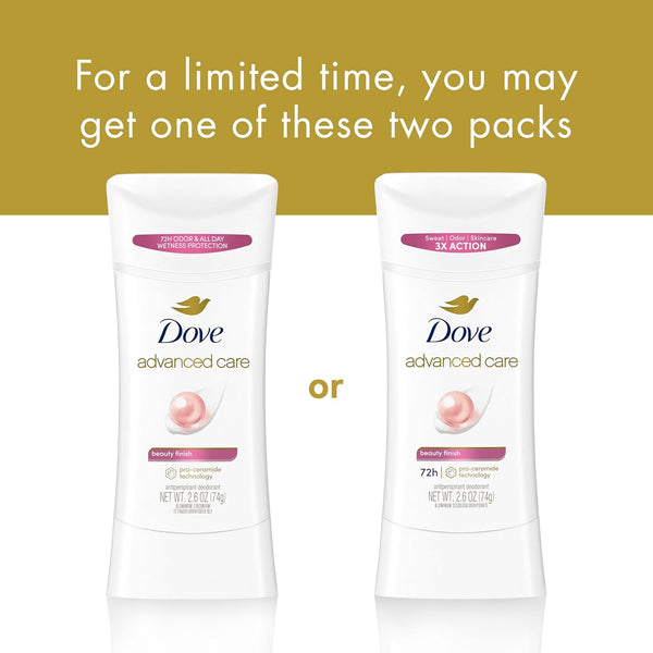 Dove Advanced Care Antiperspirant Deodorant Stick Beauty Finish for Helping Repair Skin Barrier after Shaving, with 72-Hour Sweat & Odor