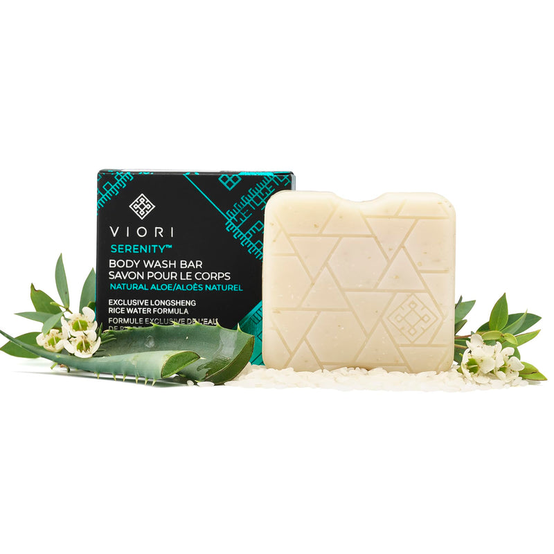 Viori Serenity Body Wash Bar -120 Gram Natural Aloe Scent - Body Soap Bar with Handcrafted with Longsheng Rice Water & Natural Ingredients -