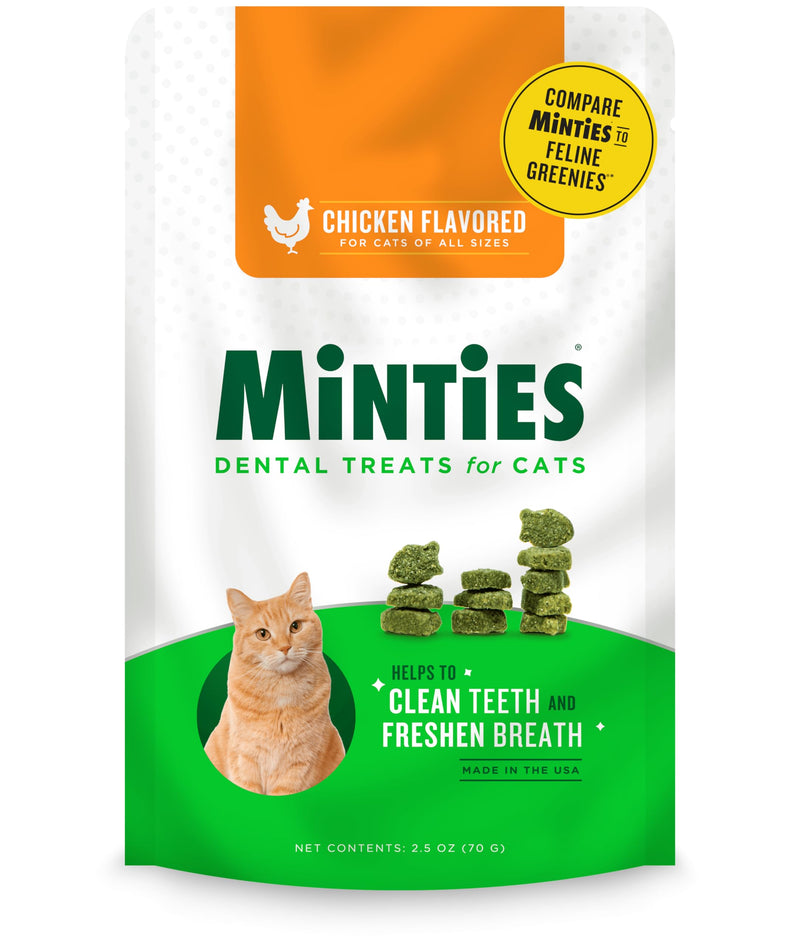 Minties Dental Treats for Cats, Chicken Flavored Treats for Cats, Freshens Breath and Controls Tartar, 2.5oz Chicken 2.5 Ounces