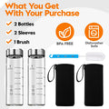 SIEROZUR Glass Juice Bottles 16 Oz-2 Pack Leak Proof Wide Mouth Water Bottle with Stainless Steel Lid & Sleeve - for Juicing, Smoothies, Infused