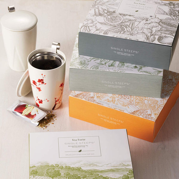 Tea Forte Herbal Tea Assortment Single Steeps Loose Leaf Premium Tea Gift Set Sampler, 28 Count, 2 of Each Assorted Blends Pre-Portioned Single