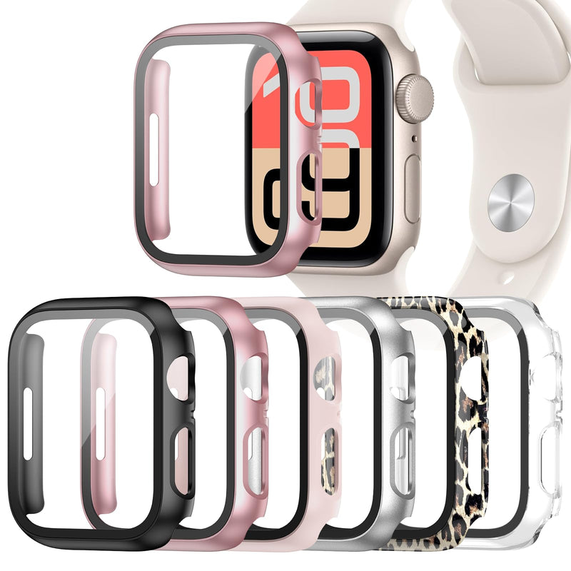 6 Pack Case for Apple Watch SE 3 (2025)/SE 2/SE/Series 6/5/4 40mm with Tempered Glass Screen Protector, Hard PC Ultra-Thin Scratch Resistant