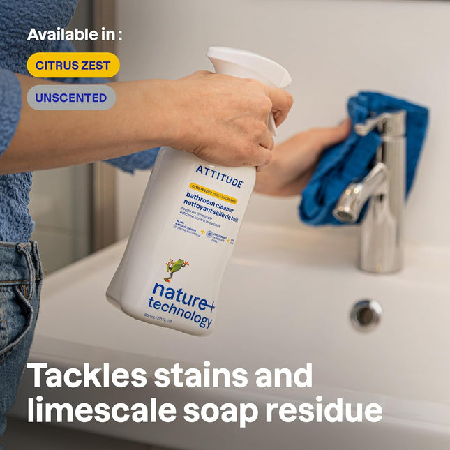 ATTITUDE Bathroom Cleaner, EWG Verified, Plant- and Mineral-Based Ingredients, Vegan and Cruelty-Free Household Products