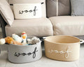 Woof Woven Rope Storage Baskets, Pet Dog Toy Bin Box Perfect for organizing Chew Toys Blankets leashes, Dog Toy holder Cotton Basket Puppy Bins beige