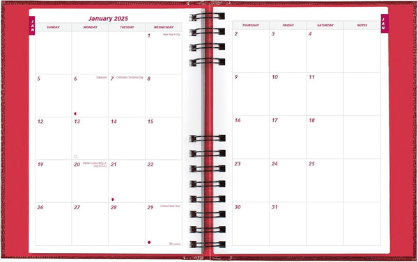 Brownline® 2025 Coilpro™ Daily/Monthly Planner, Untimed Journal, 12 Months, January to December, Twin-Wire Binding, 8.25" X 5.75", Bright Red (CB389C.RED-25)