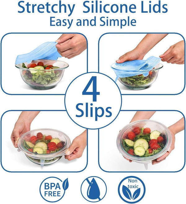 Silicone Stretch Lids,Durable & Eco-Friendly Elastic Lids Blue Lids-12pack