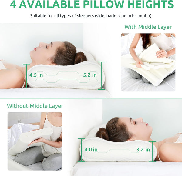 UTTU Cervical Pillow for Neck Strain Relief, Memory Foam Neck Pillow for Sleeping, Adjustable Orthopedic Sandwich Pillow, Contour Cooling for Side