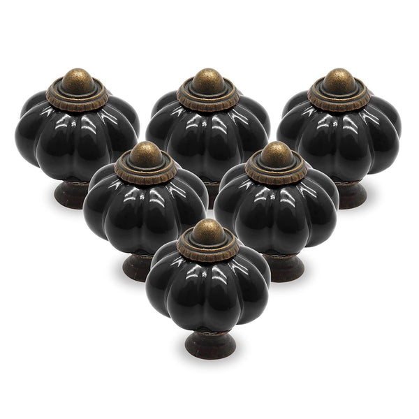 12pcs Black Pumpkin Knobs, Vintage Ceramic Cabinet Knobs | Dresser Knobs, Drawer Knobs, Door Knobs, Drawer Pulls, Dresser Handles with Mounting