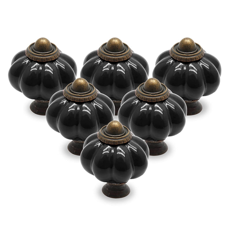 12pcs Black Pumpkin Knobs, Vintage Ceramic Cabinet Knobs | Dresser Knobs, Drawer Knobs, Door Knobs, Drawer Pulls, Dresser Handles with Mounting