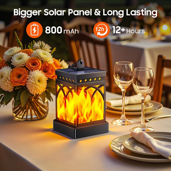 KOOPER 4 Pack Solar Lanterns Outdoor Waterproof, Upgraded Flickering Flame Modes + Constant Modes Hanging Solar Lantern Lights for Outside,