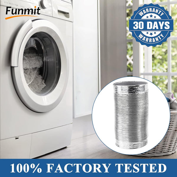 Funmit Dryer Vent Hose Kit - 4 In Diameter by 5 Ft Length - with 2 Stainless Steel Worm Clamp - Flexible Universal Aluminum Foil Non-Insulated -