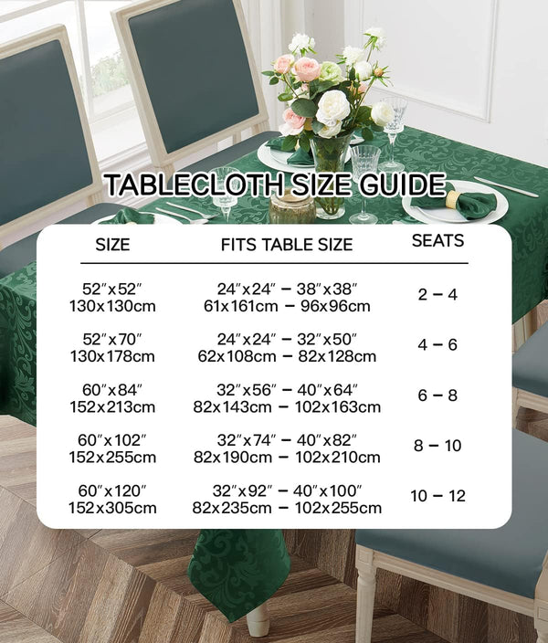 Scroll Damask Jacquard Square Green Tablecloth 52"X52"，Wipeable Table Cover for Dining Table, Buffet Parties and Camping Green 52" x 52" (Square)