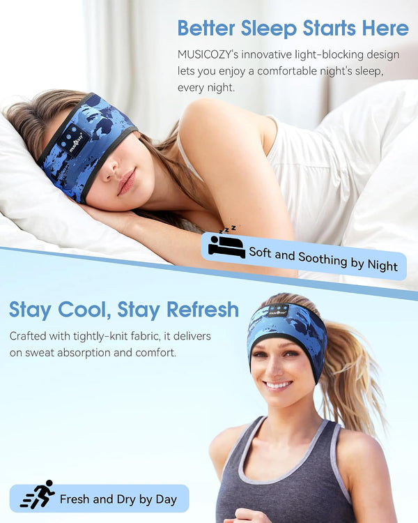 MUSICOZY Sleep Headphones Bluetooth Headband Headphones for Side Sleepers Camouflage Blue One Size