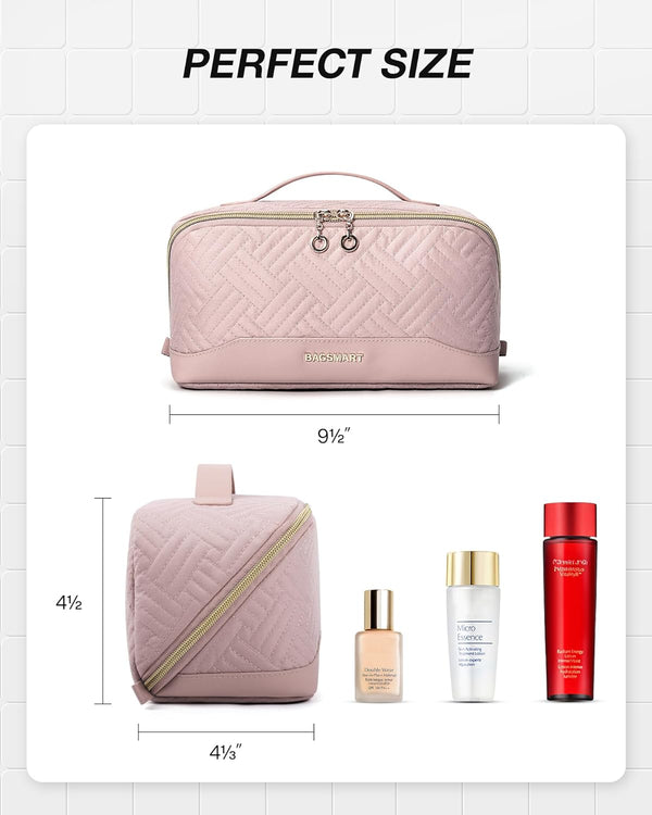 BAGSMART Makeup Bag, Travel Cosmetic Bags Water-Resistent Makeup Case for Women Portable Pouch Open Flat Make up Organizer for Toiletries,
