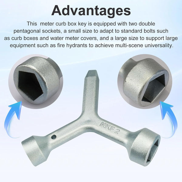 MKF2 Water Meter Box Key for Quick Opening Of Meter Box, Water Valve Box, Gas Shut-off Covers and Fire Hydrants (1 PCS)