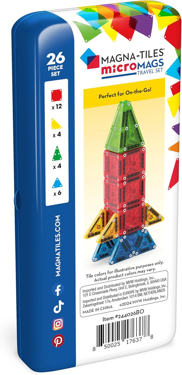 MAGNA-TILES Micromags 26-Piece Travel Magnetic Construction Set Ã¢ÂÂ Bold Colors, the Original Magnetic Building Brand
