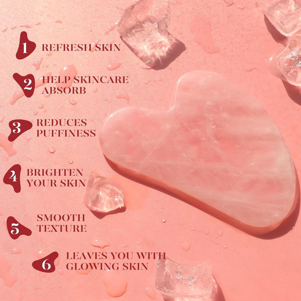 BAIMEI IcyMe Rose Quartz Roller & Gua Sha Facial Tool Set for Depuffing | Cooling Face Roller for Lymphatic Massage,Sculpting Tool for Face, Eyes