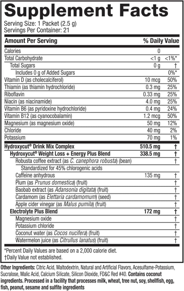 Hydroxycut Drink Mix, Wildberry Blast - 21 Travel-Size Packets, Pack of 2 - Zero Calories, Zero Sugar - Boost Metabolism, Burn Calories, Increase