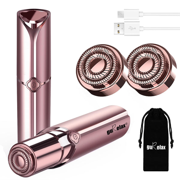 Facial Hair Removal for Women, Electric Painless Rechargeable Facial Hair Remover for Face, Lip, Chin with 2 x Replacement Heads Pink+2 Heads