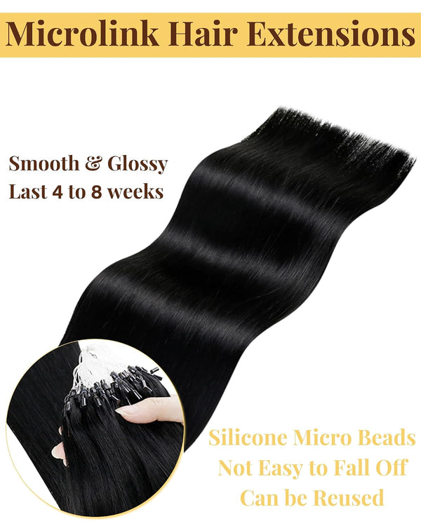 Hetto Micro Link Hair Extensions Human Hair Jet Black 12in 40g | Jet Black,Silky Straight, Invisible, Lightweight, Seamless blend, Daily wear
