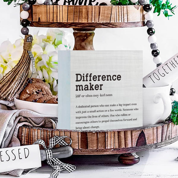 Difference Maker Definition Home Office Decor Wooden Box Sign, Motivational Farmhouse Decorative Positive Office Desk Accessories Wood Plaque