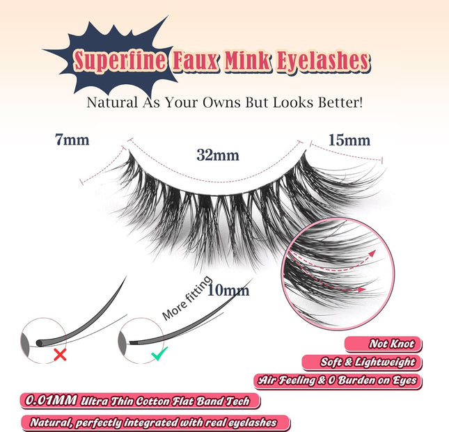 Lashes Natural Cat Eye Lashes Wispy Eyelashes 15Mm False Eyelashes Wispy Lashes 