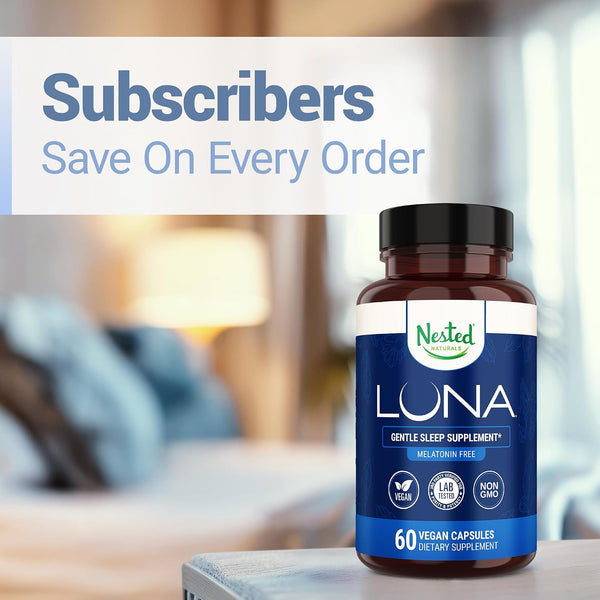 Nested Naturals Luna Sleep Supplement, Melatonin Free, Non-Habit Forming Herbal Sleep Supplement, Adult Bedtime Support, Help Sleeping