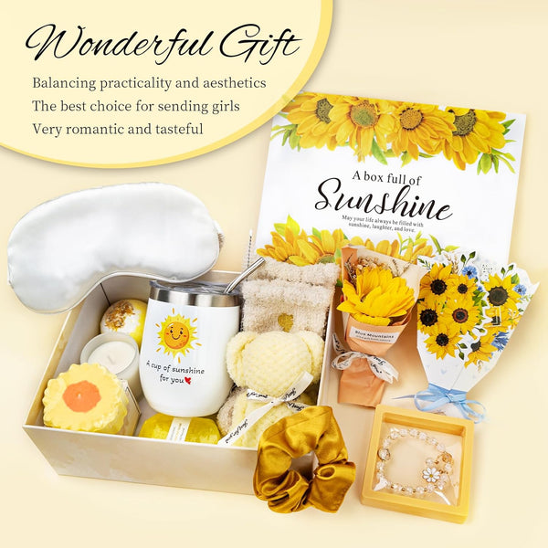 Birthday Gifts for Women, Sunflower Self-Care Package, Sending Sunshine Get Well Gifts for Women, Her, Sister, Mom, Best Friends, Unique