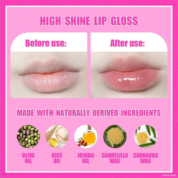 Townley Girl Barbie Lip Gloss Set, 7-Piece Plant-Based, Ages 3+