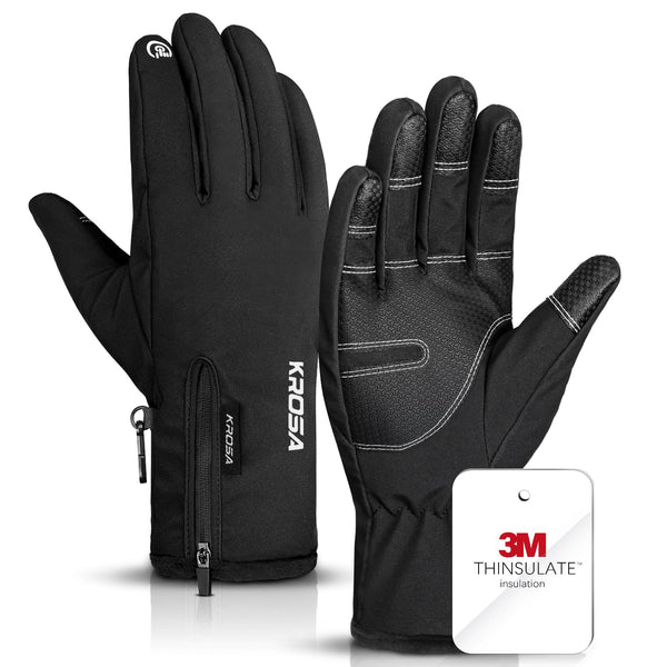 krosa Winter Gloves For Men Women Made with 3M Thinsulate, Waterproof Ski Gloves for Cold Weather with 10 Touchscreen Fingers Black Large