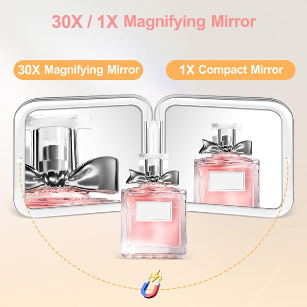 MIYADIVA Compact Mirror, 30X Magnifying Mirror, Pocket Mirror for Purse, Travel Makeup Mirror with 30X/1X Magnification, Travel Essentials Mirror,