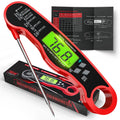 AWLKIM Meat Thermometer Digital, Instant Read Food Thermometer, Red | Waterproof cooking thermometer with doneness chart, backlight, F/C switch