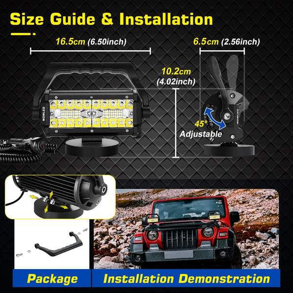WFPOWER Portable LED Work Light with Magnetic Base, 120W Super Bright Waterproof Flood & Spot Lights Job Site Lighting Fog Lights for SUV Boat Bar