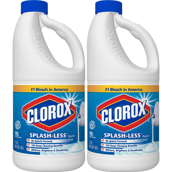 Clorox Splash-Less Bleach, Regular, 2 Pack of 55 Fl Oz Each/ 110 Ounces Total