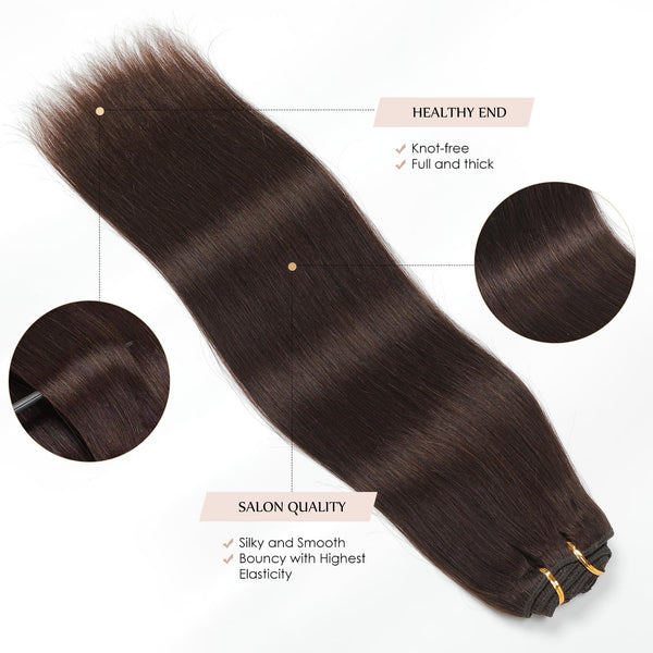 Sisily Clip in Hair Extensions Real Human Hair, 14 Inch 130G, Dark Brown, 100% Brazilian Remy Human Hair Clip in Extensions Soft Straight 7Pcs per