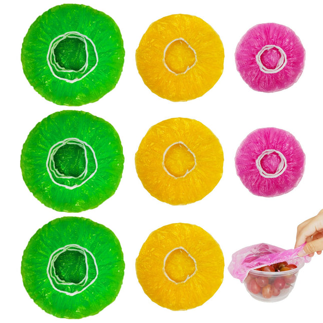 NEPAK 60 Pcs Bowl Covers Reusable, 3 Sizes Plastic Food Covers, Elastic Film Fits Most Plates and Dishes, Proofing Cover