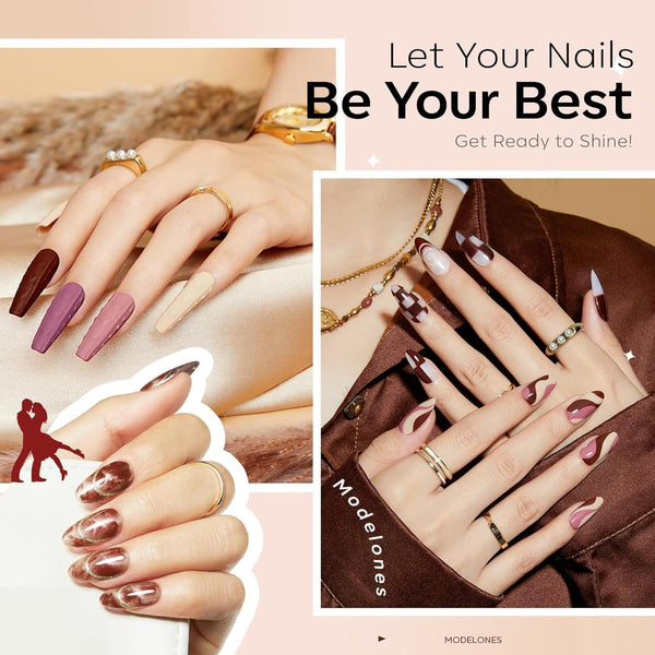modelones Gel Nail Polish Set -6 Colors Nude Brown Gel Polish Kit Neutral Raspberries Purple Pearl Glitter Nail Polish Soak Off LED Starter Kit