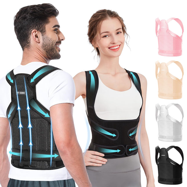 Fit Geno Back Brace Posture Corrector for Women and Men, Shoulder Straightener, 