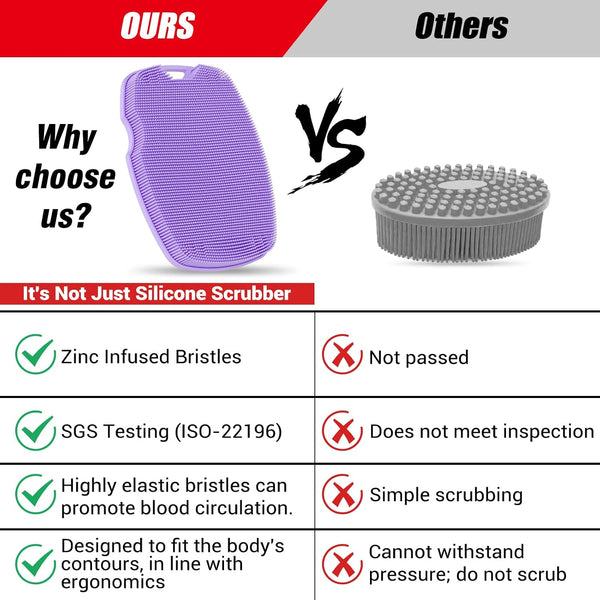 Canroom Zinc Infused Silicone Body Scrubber, Quick-Dry Bath Brush Purple